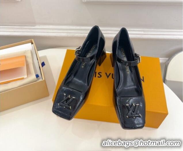 Good Looking Louis Vuitton Shake Mary Janes Pumps 5.5cm in Snakeskin-Like Leather Black 711116