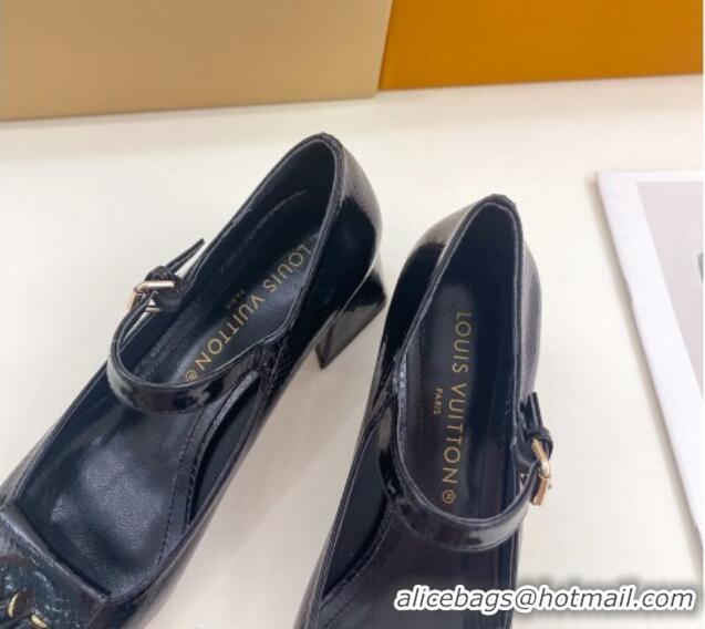 Good Looking Louis Vuitton Shake Mary Janes Pumps 5.5cm in Snakeskin-Like Leather Black 711116