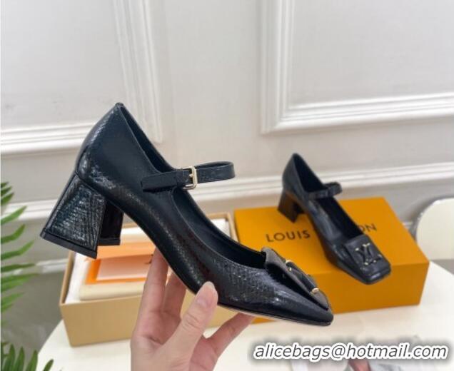 Good Looking Louis Vuitton Shake Mary Janes Pumps 5.5cm in Snakeskin-Like Leather Black 711116