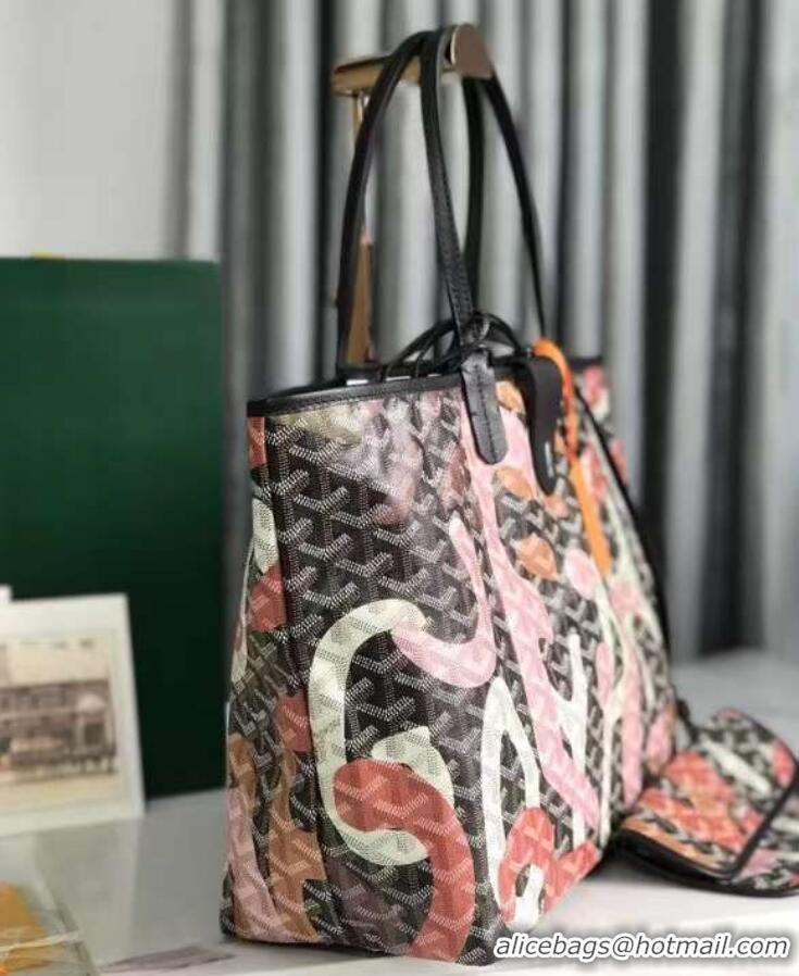 Discount Goyard Saint Louis Tote Bag in Lettres Camouflage 020184 Black/Pink