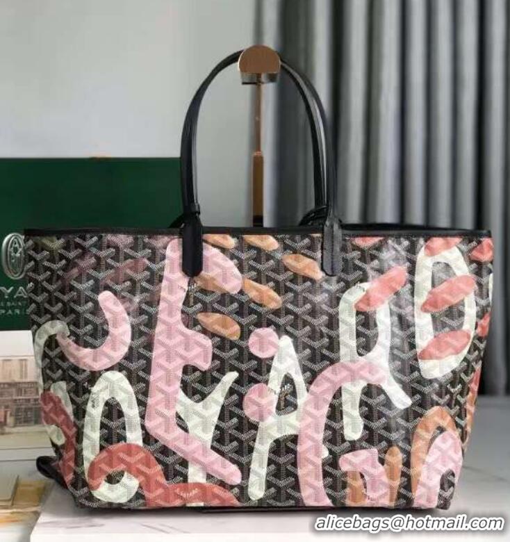 Discount Goyard Saint Louis Tote Bag in Lettres Camouflage 020184 Black/Pink