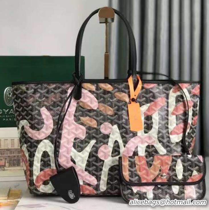 Discount Goyard Saint Louis Tote Bag in Lettres Camouflage 020184 Black/Pink