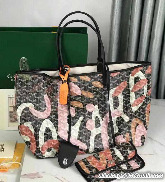 Discount Goyard Saint Louis Tote Bag in Lettres Camouflage 020184 Black/Pink