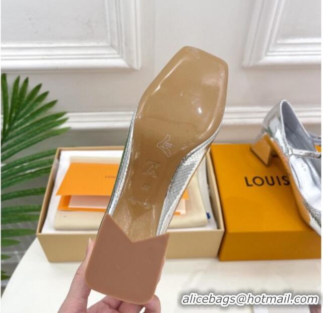 Luxury Cheap Louis Vuitton Shake Mary Janes Pumps 5.5cm in Metallic Snakeskin-Like Leather Silver 711117