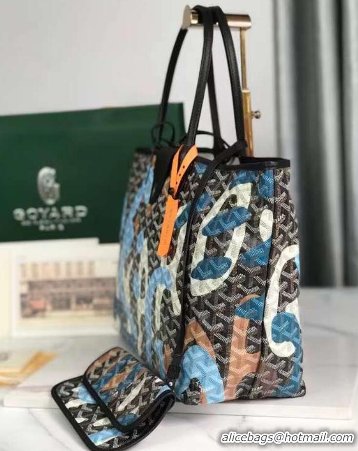 Unique Grade Goyard Saint Louis Tote Bag in Lettres Camouflage 020184 Black/Blue