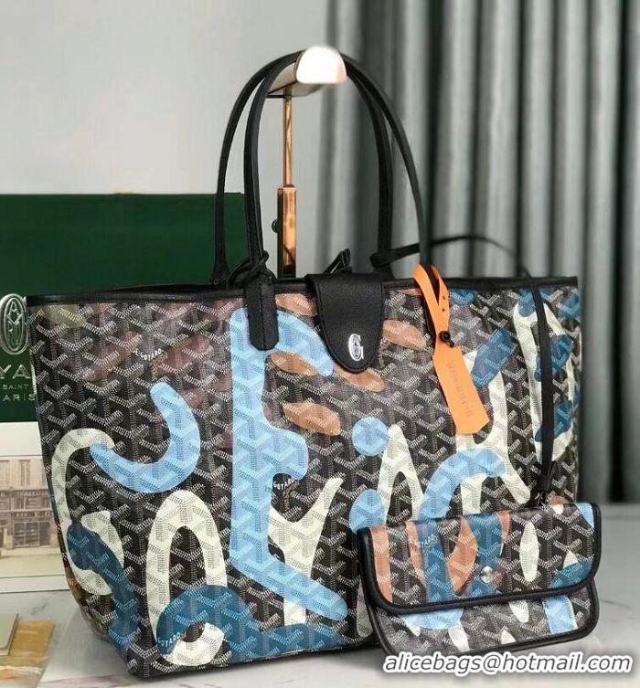 Unique Grade Goyard Saint Louis Tote Bag in Lettres Camouflage 020184 Black/Blue