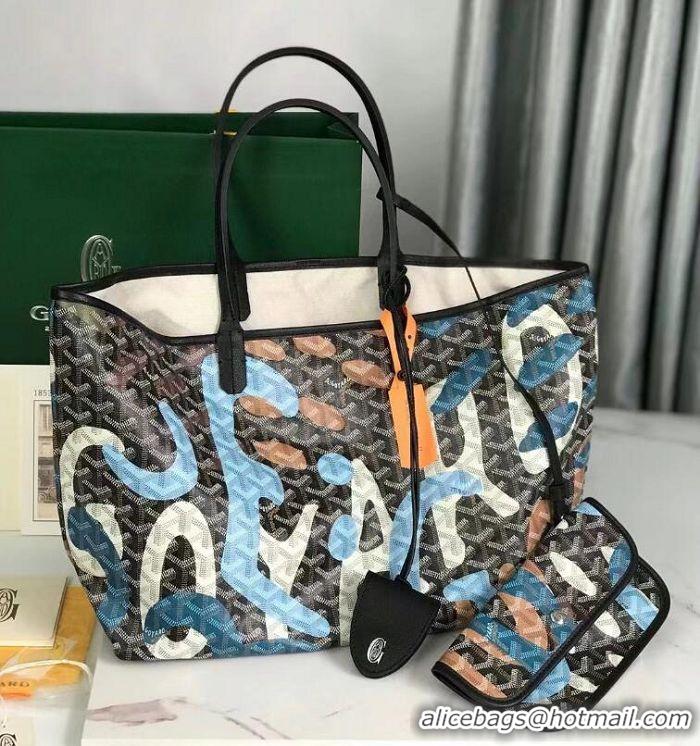 Unique Grade Goyard Saint Louis Tote Bag in Lettres Camouflage 020184 Black/Blue