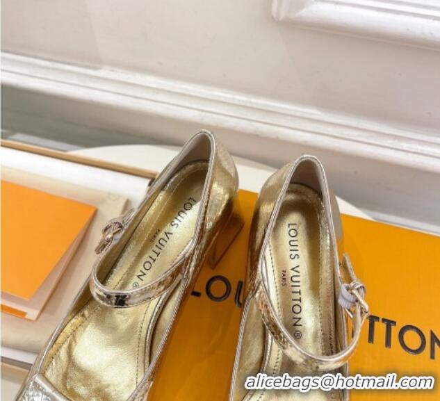 Luxury Louis Vuitton Shake Mary Janes Pumps 5.5cm in Metallic Snakeskin-Like Leather Gold 711118