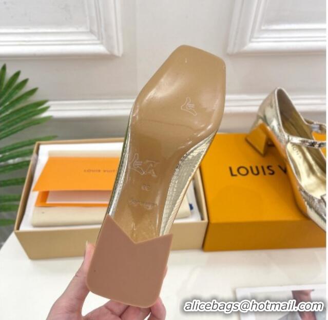 Luxury Louis Vuitton Shake Mary Janes Pumps 5.5cm in Metallic Snakeskin-Like Leather Gold 711118