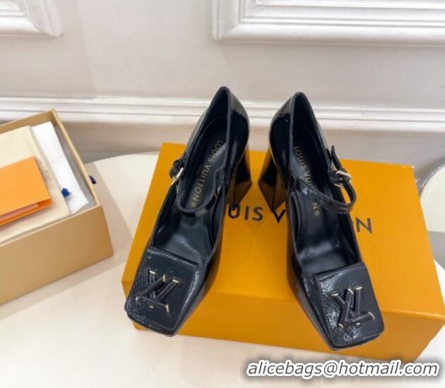 Sumptuous Louis Vuitton Shake Mary Janes Pumps 8.5cm in Snakeskin-Like Leather Black 711119