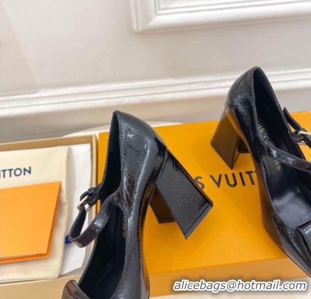 Sumptuous Louis Vuitton Shake Mary Janes Pumps 8.5cm in Snakeskin-Like Leather Black 711119