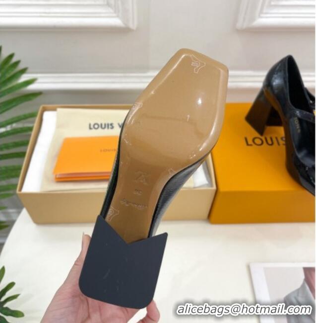 Sumptuous Louis Vuitton Shake Mary Janes Pumps 8.5cm in Snakeskin-Like Leather Black 711119