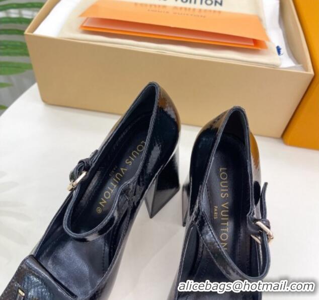 Sumptuous Louis Vuitton Shake Mary Janes Pumps 8.5cm in Snakeskin-Like Leather Black 711119