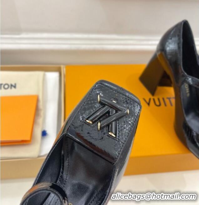 Sumptuous Louis Vuitton Shake Mary Janes Pumps 8.5cm in Snakeskin-Like Leather Black 711119