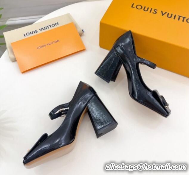 Sumptuous Louis Vuitton Shake Mary Janes Pumps 8.5cm in Snakeskin-Like Leather Black 711119