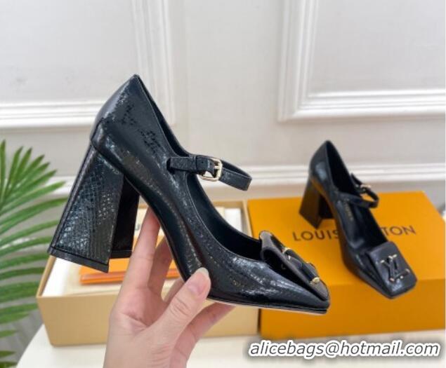 Sumptuous Louis Vuitton Shake Mary Janes Pumps 8.5cm in Snakeskin-Like Leather Black 711119