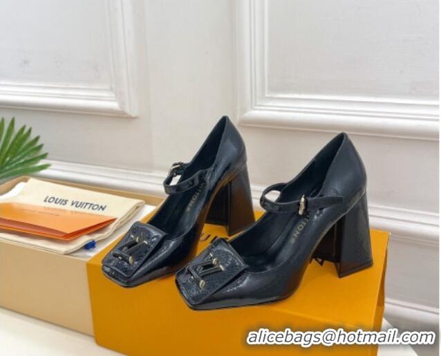 Sumptuous Louis Vuitton Shake Mary Janes Pumps 8.5cm in Snakeskin-Like Leather Black 711119