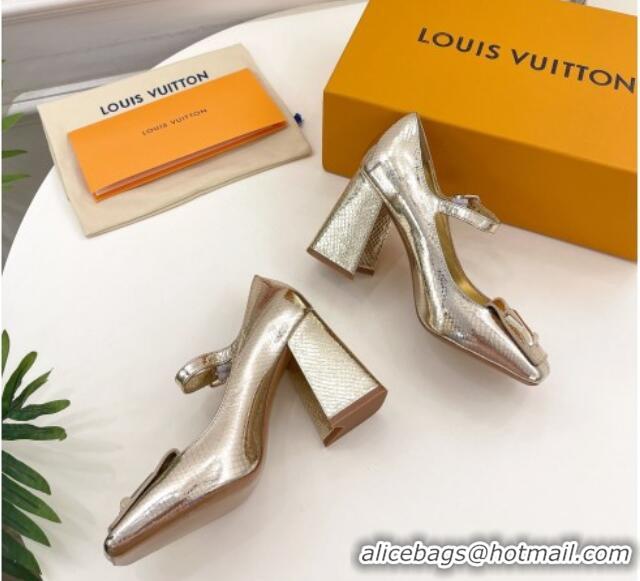 Classic Hot Louis Vuitton Shake Mary Janes Pumps 8.5cm in Metallic Snakeskin-Like Leather Gold 0711121