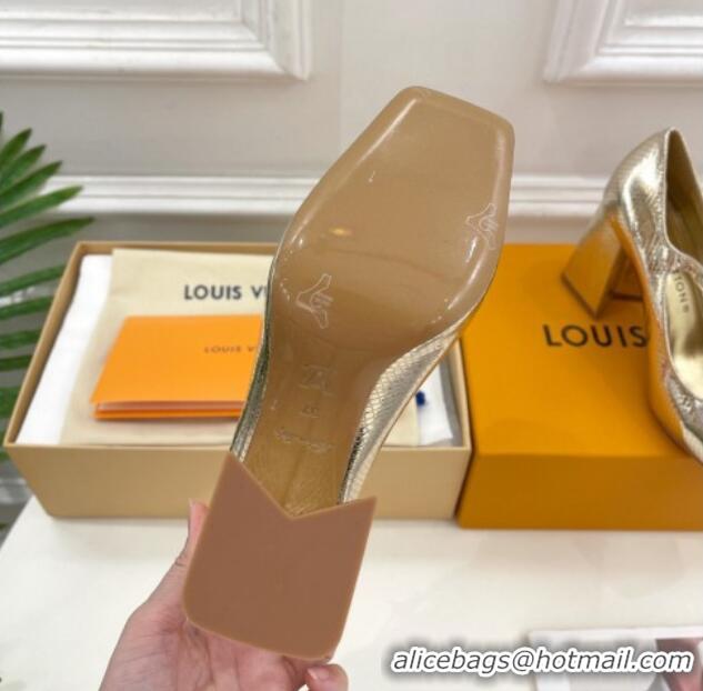 Classic Hot Louis Vuitton Shake Mary Janes Pumps 8.5cm in Metallic Snakeskin-Like Leather Gold 0711121