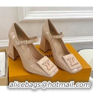 Luxury Louis Vuitton Shake Mary Janes Pumps 8.5cm in Patent Leather Nude 711123