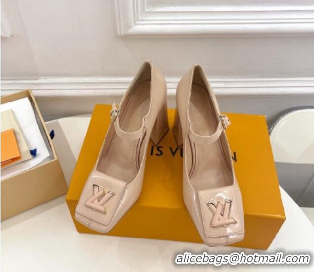 Luxury Louis Vuitton Shake Mary Janes Pumps 8.5cm in Patent Leather Nude 711123