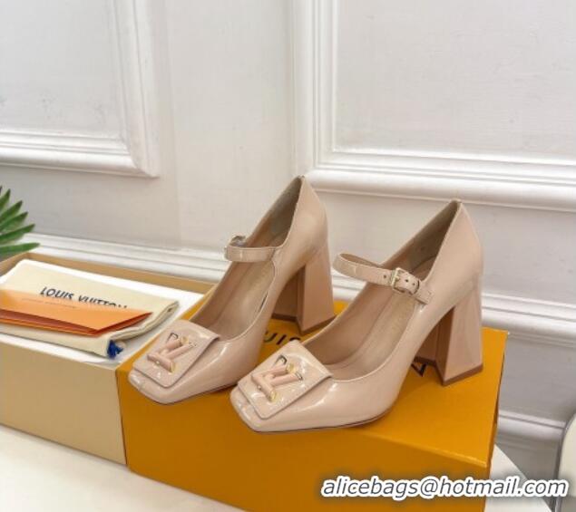 Luxury Louis Vuitton Shake Mary Janes Pumps 8.5cm in Patent Leather Nude 711123