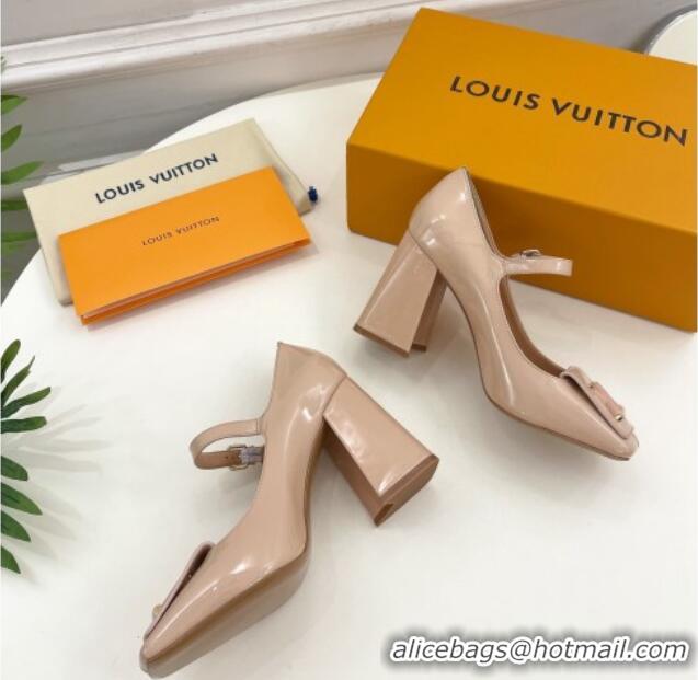 Luxury Louis Vuitton Shake Mary Janes Pumps 8.5cm in Patent Leather Nude 711123