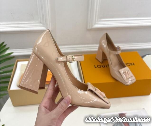 Luxury Louis Vuitton Shake Mary Janes Pumps 8.5cm in Patent Leather Nude 711123