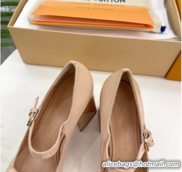 Luxury Louis Vuitton Shake Mary Janes Pumps 8.5cm in Patent Leather Nude 711123