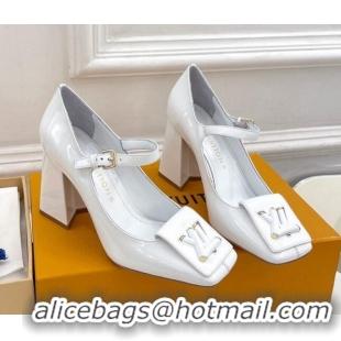 Perfect Louis Vuitton Shake Mary Janes Pumps 8.5cm in Patent Leather White 711124