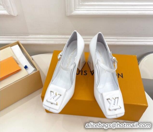 Perfect Louis Vuitton Shake Mary Janes Pumps 8.5cm in Patent Leather White 711124