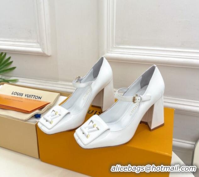 Perfect Louis Vuitton Shake Mary Janes Pumps 8.5cm in Patent Leather White 711124