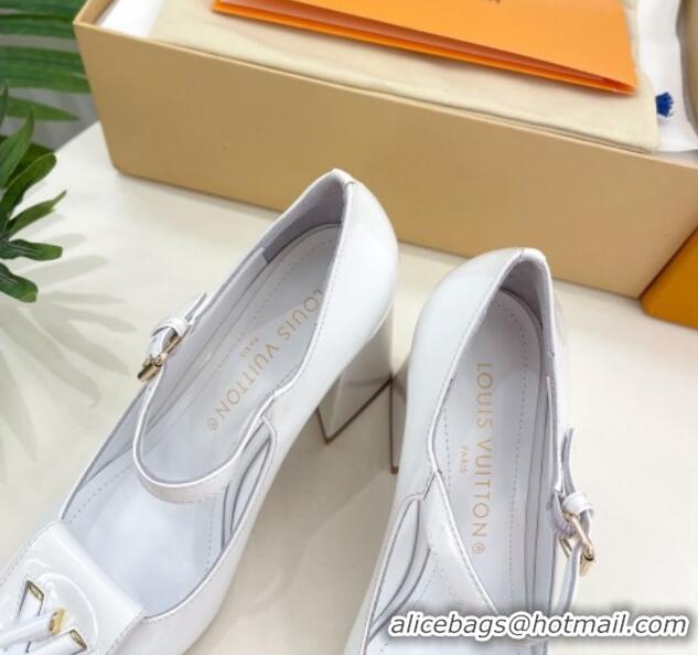 Perfect Louis Vuitton Shake Mary Janes Pumps 8.5cm in Patent Leather White 711124