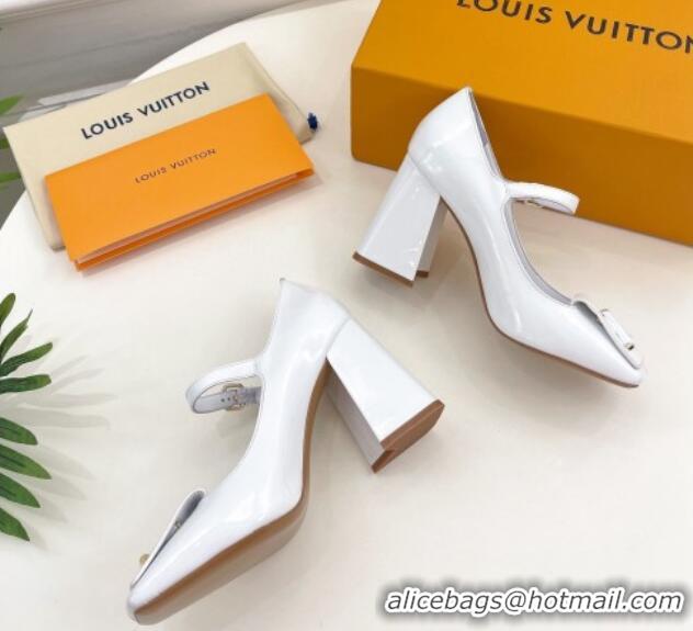 Perfect Louis Vuitton Shake Mary Janes Pumps 8.5cm in Patent Leather White 711124