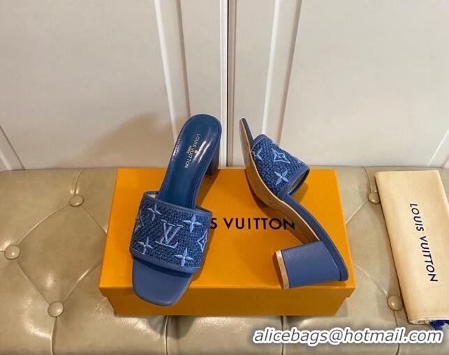 Stylish Louis Vuitton Wove Fabric Heel Slide Sandals 6.5cm Navy Blue 711126