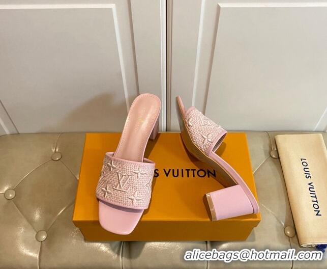 Shop Duplicate Louis Vuitton Wove Fabric Heel Slide Sandals 6.5cm Light Pink 711127