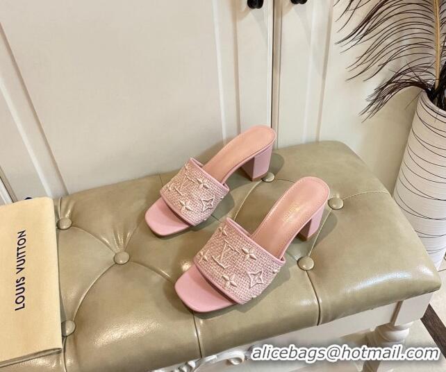 Shop Duplicate Louis Vuitton Wove Fabric Heel Slide Sandals 6.5cm Light Pink 711127