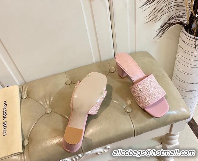 Shop Duplicate Louis Vuitton Wove Fabric Heel Slide Sandals 6.5cm Light Pink 711127