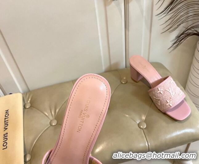 Shop Duplicate Louis Vuitton Wove Fabric Heel Slide Sandals 6.5cm Light Pink 711127