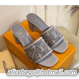 Luxury Discount Louis Vuitton Wove Fabric Heel Slide Sandals 6.5cm Grey 711128