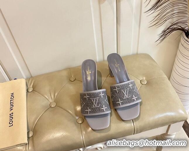 Luxury Discount Louis Vuitton Wove Fabric Heel Slide Sandals 6.5cm Grey 711128