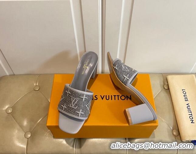 Luxury Discount Louis Vuitton Wove Fabric Heel Slide Sandals 6.5cm Grey 711128