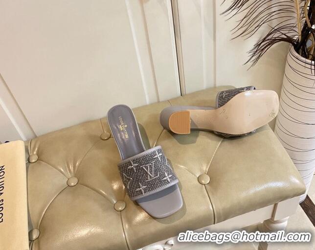 Luxury Discount Louis Vuitton Wove Fabric Heel Slide Sandals 6.5cm Grey 711128