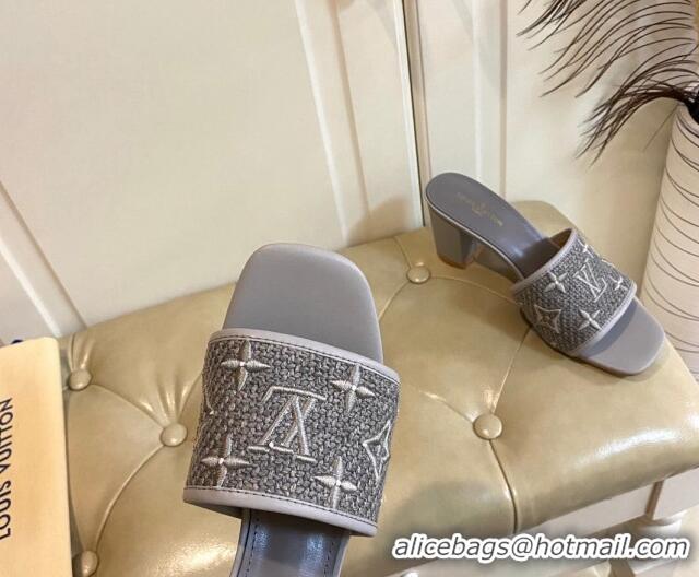 Luxury Discount Louis Vuitton Wove Fabric Heel Slide Sandals 6.5cm Grey 711128