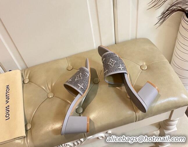 Luxury Discount Louis Vuitton Wove Fabric Heel Slide Sandals 6.5cm Grey 711128