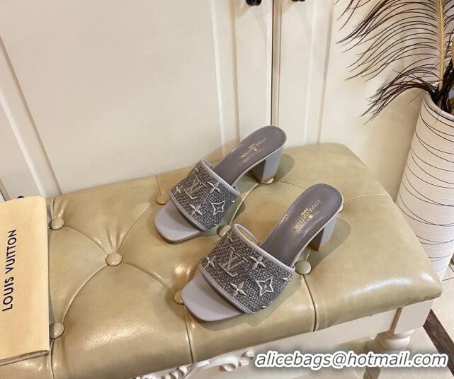 Luxury Discount Louis Vuitton Wove Fabric Heel Slide Sandals 6.5cm Grey 711128