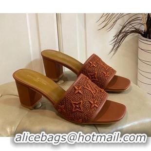 Luxury Louis Vuitton Wove Fabric Heel Slide Sandals 6.5cm Brown 711129