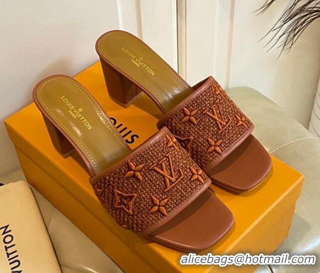 Luxury Louis Vuitton Wove Fabric Heel Slide Sandals 6.5cm Brown 711129