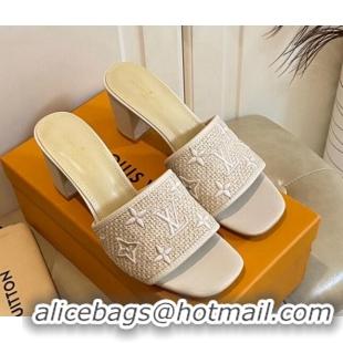 Perfect Louis Vuitton Wove Fabric Heel Slide Sandals 6.5cm beige 711130