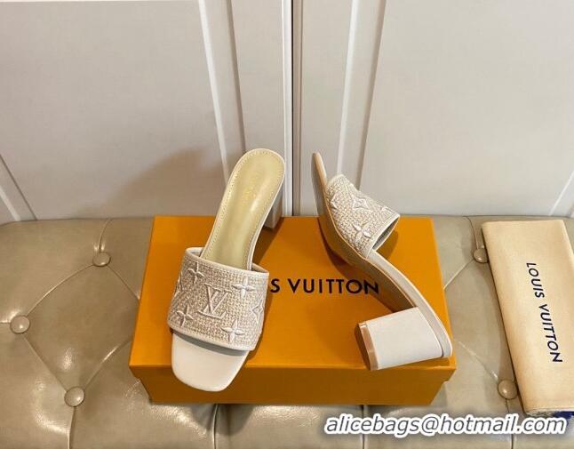 Perfect Louis Vuitton Wove Fabric Heel Slide Sandals 6.5cm beige 711130